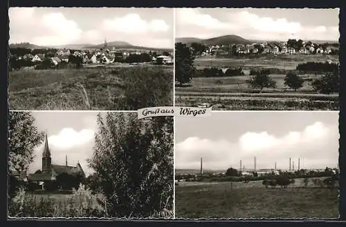 AK Wirges, Ortspanorama, Kirche, Fabrikgelände