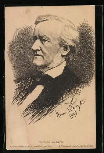 Künstler-AK A. Hildebrandt, Portrait des Komponisten Richard Wagner