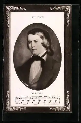 Präge-AK Komponist Schumann, Partitur aus Arabesque