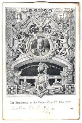 Mechanische-AK Berlin, Centenarfeier 1897, National-Denkmal, auswählbare Portraits von Kaiser Wilhelm I.