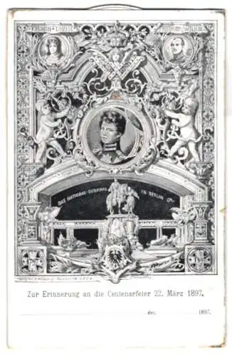 Mechanische-AK Berlin, Centenarfeier 1897, National-Denkmal, auswählbare Portraits von Kaiser Wilhelm I.