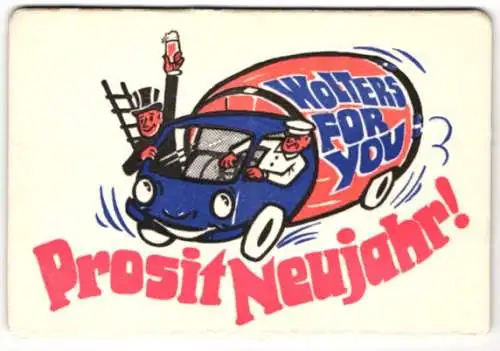 Bierdeckel-AK Brauerei-Werbung für Wolters Bier, Prosit Neujahr!, LKW, Lieferwagen