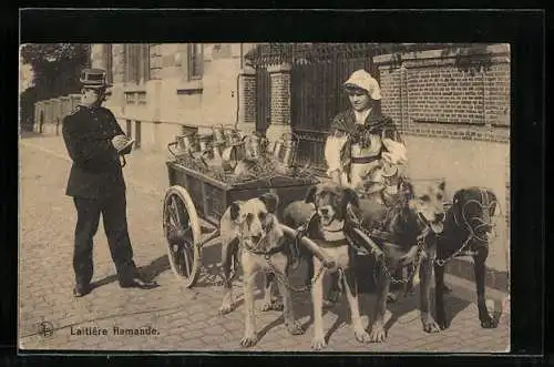 AK Polizist stellt Milchverkäuferin einen Strafzettel aus, Karren mit Hundegespann