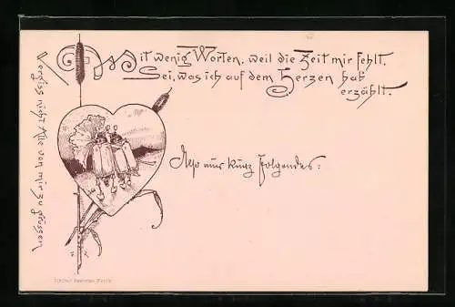 AK Maikäferpaar auf Wanderschaft im Herz-Rahmen