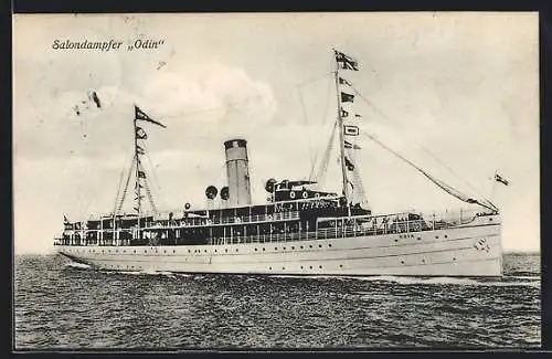 AK Salondampfer Odin mit Flaggen