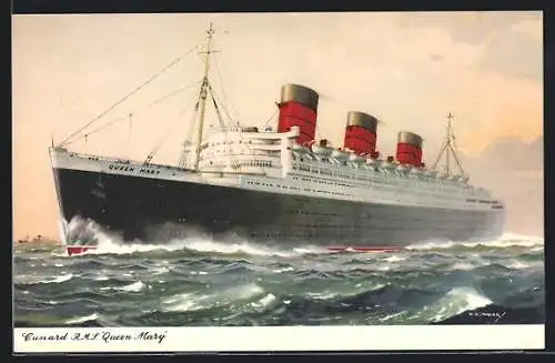 AK Passagierschiff Queen Mary auf hoher See