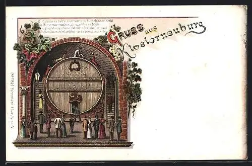 AK Klosterneuburg, Stiftskeller, Fassl-Rutschen, D`Germanen hab`n einst wie`s im Buch drinnen steht...