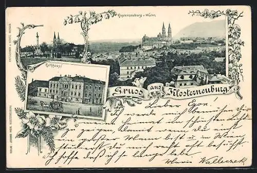 AK Klosterneuburg, Ortsansicht von Westen aus, das Rathhaus