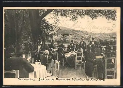 AK Klosterneuburg, Blick von der Terrasse des Stiftskeller ins Kierlingertal