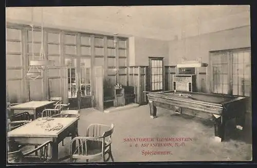 AK Grimmenstein, Sanatorium Grimmenstein, Spielzimmer mit Billardtisch