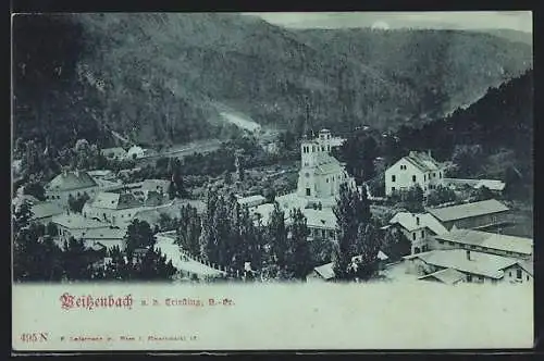 Mondschein-AK Weissenbach a. d. Triesting, Ortsansicht mit zentraler Kirche