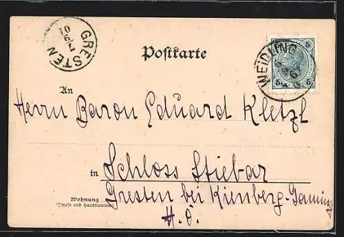 AK Weidling, Strassenpartie mit Kirche