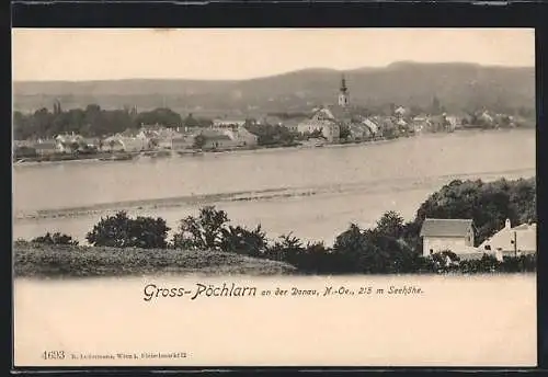 AK Gross-Pöchlarn an der Donau, Blick über den Fluss auf den Ort