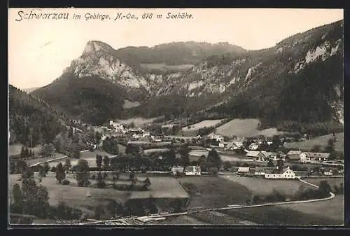 AK Schwarzau im Gebirge, Ortsansicht gegen die Berge