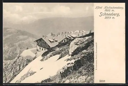 AK Berghütte, Hotel Hochschneeberg, Ansicht mit Schneeberg