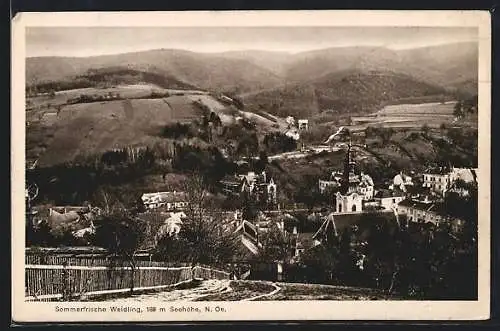 AK Weidling, Blick auf Ort und Kirche