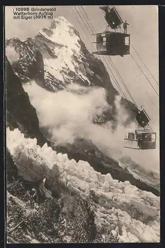 AK Grindelwald, Wetterhorn-Aufzug mit Eiger, Seilbahn