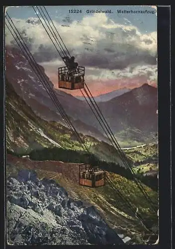 AK Grindelwald, Wetterhornaufzug mit zwei Gondeln, Seilbahn