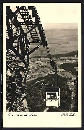 AK Freiburg, Seilbahn Schauinslandbahn in voller Fahrt