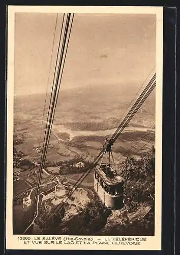 AK Le Salève, Le Téléférique et vue sur le lac et la plaine genevoise