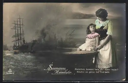 Foto-AK Photochemie Berlin Nr. 10234-1: Mutter und Kind warten auf die Seemanns Heimkehr