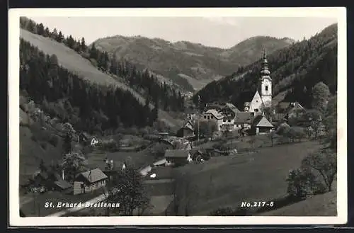 AK Breitenau am Hochlantsch, St. Erhard, Ortsansicht mit prominenter Kirche im Tallauf