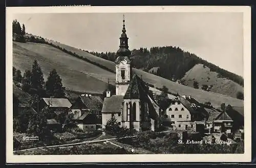 AK Breitenau am Hochlantsch, St. Erhard bei Mixnitz, Blick auf die Kirche