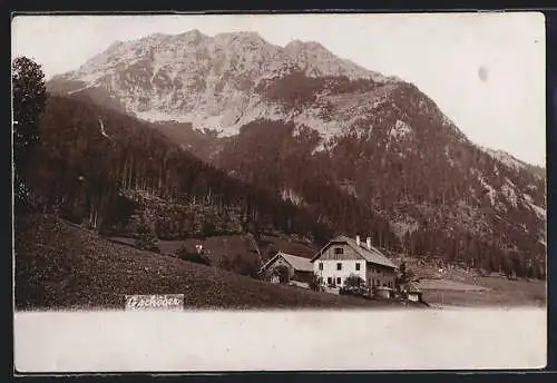 AK Mariazell, Gschöder, Zwei Häuser gegen einen Bergkamm