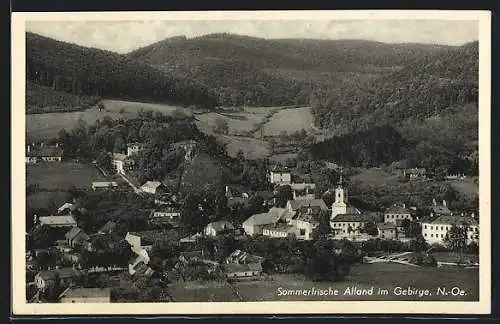 AK Alland i. G., Ortsansicht mit Blick in die Berge