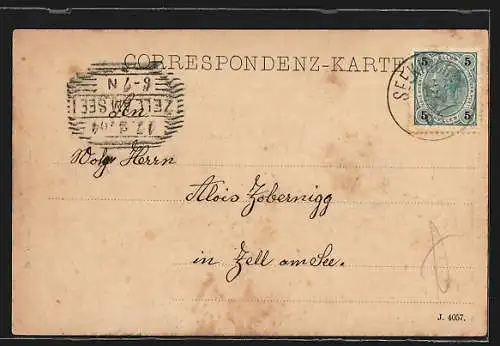 AK Seekirchen, Ortsansicht mit Feldern und Bergpanorama