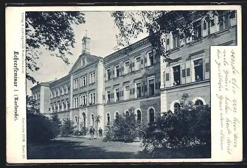 AK Karlsruhe, Lehrerseminar mit Studenten in den Fenstern