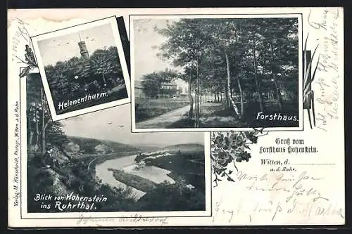 AK Witten, Helenenthurm, Forsthaus und Blick vom Hohenstein ins Ruhrtal