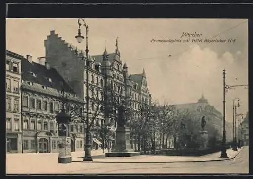 AK München, Promenadenplatz mit Hotel Bayerischer Hof, Standbilder, Litfasssäule