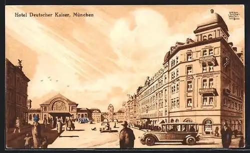 Künstler-AK Siegmund von Suchodolski: München, Hotel Deutscher Kaiser
