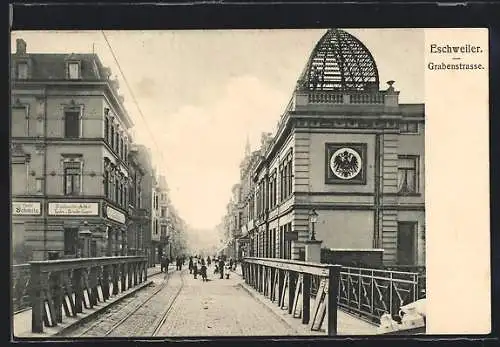 AK Eschweiler, Grabenstrasse mit Brücke und grossem Kuppelgebäude, Reichsadler
