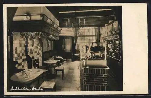 AK Köln a. Rh., Gaststätte Schlichte-Stube, Gr. Budengasse 2b, Innenansicht mit Eingangstür