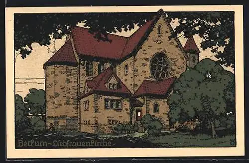 Steindruck-AK Beckum / Westf., Darstellung der Liebfrauenkirche