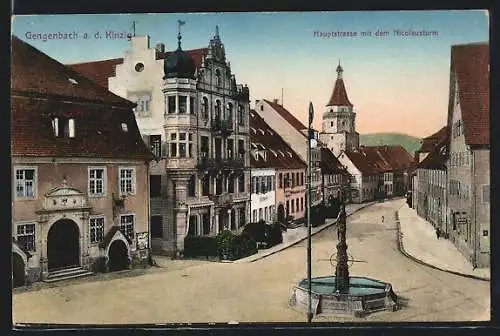 AK Gengenbach a. d. Kinzig, Hauptstrasse mit dem Nicolausturm