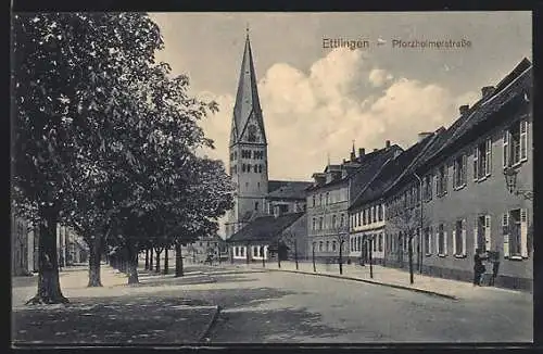 AK Ettlingen, Blick in die Pforzheimerstrasse