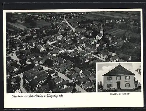 AK Ottenheim / Baden, Gasthaus zum Adler, Ortsansicht vom Flugzeug aus