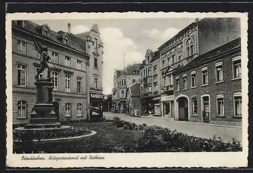 AK Odenkirchen, Strasse am Bismarckplatz mit Kriegerdenkmal und Rathaus, Geschäft Kaiser's