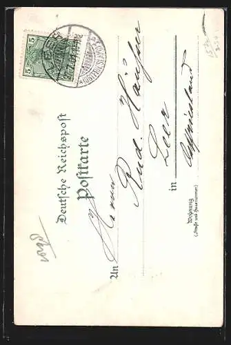 Lithographie Bremen, Leuchtturm, Roland, Dampfer, Wappen