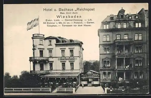 AK Wiesbaden, Hotel und Badhaus Reichspost