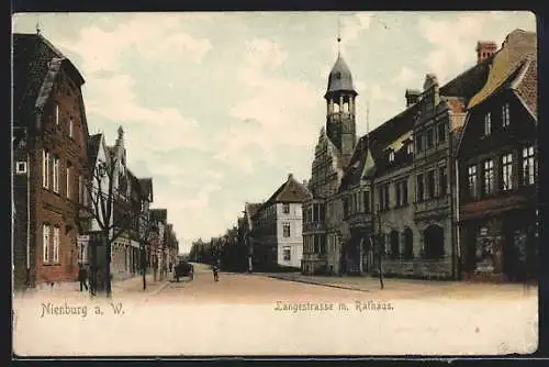 AK Nienburg a. W., Langestrasse mit Rathaus