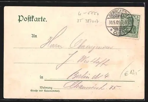 Lithographie Berncastel, Gasthaus Weinstube zum Berncastler Doctor