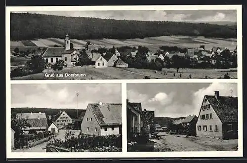 AK Dorsbrunn, Panorama mit Kirche, Strassenpartie