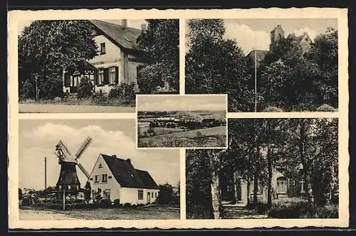 AK Hüttenbusch / Kr. Osterholz, Ortspartie mit Mühle, Ortsansicht