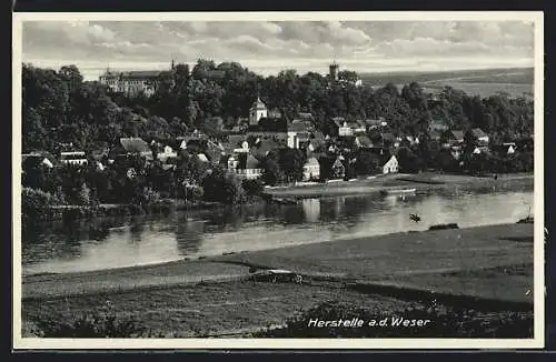 AK Herstelle /Weser, Ortsansicht mit Weser