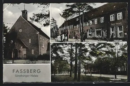 AK Fassberg /Lüneburger Heide, Hauptwache, Marktweg mit Geschäft Gierach, VW-Käfer