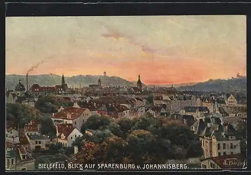 Künstler-AK Bielefeld, Blick auf Sparenburg und Johannisberg